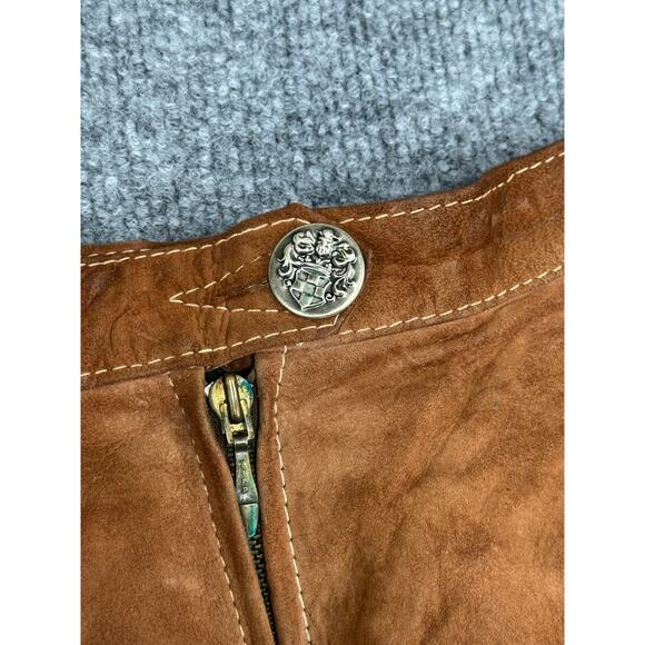 Vintage Brown Suede Leather Mini Skirt LaceUp Back Zipper Front Green Lining 70s - Picture 3 of 14